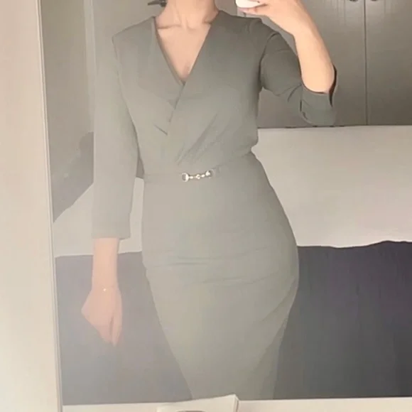 khaki midi dress - Picture 2 of 2